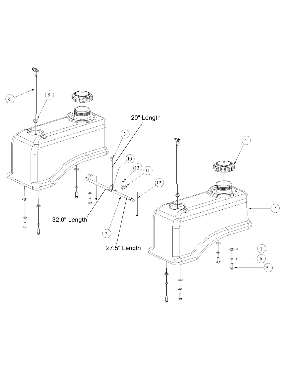 Fuel Tank Assembly Diagram and Parts List for M60-KW (53AB5D8X150-25-HP)(2003 1/2) Cub Cadet Lawn Tractor